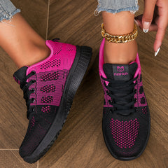 Women's Letter Patched Flying Woven Running Shoes Lace Up Sporty Walking Shoes