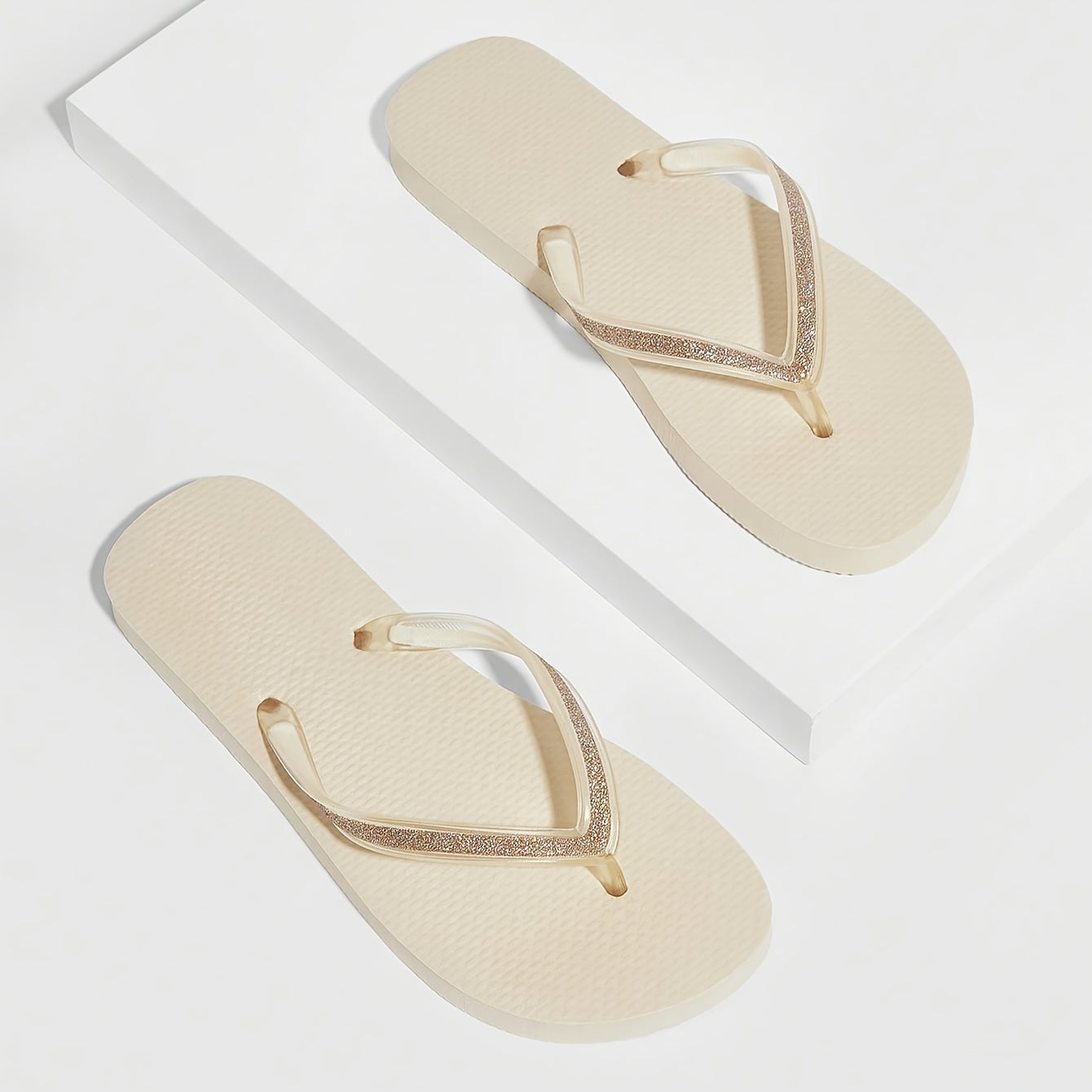 Glitter Flip Flops Casual Square Open Toe Flat Slide Shoes