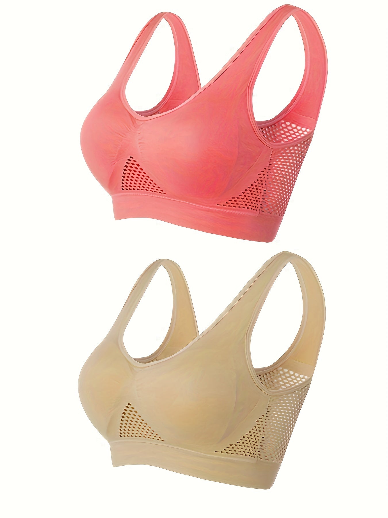 2 Pack Plus Size Seamless Mesh Wireless Sports Bra Set
