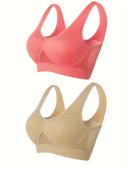 2 Pack Plus Size Seamless Mesh Wireless Sports Bra Set