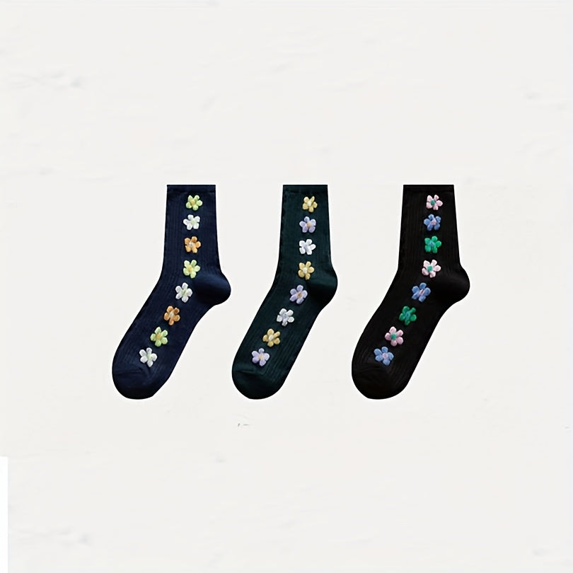 5 Pairs Floral Print Mid Tube Socks Women's Stockings