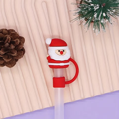 5pcs Christmas Cartoon Straw Covers, Reusable Dustproof Stoppers
