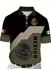 MEXICO Eagle And Snake Block Pattern Men's Short Sleeve Shirt