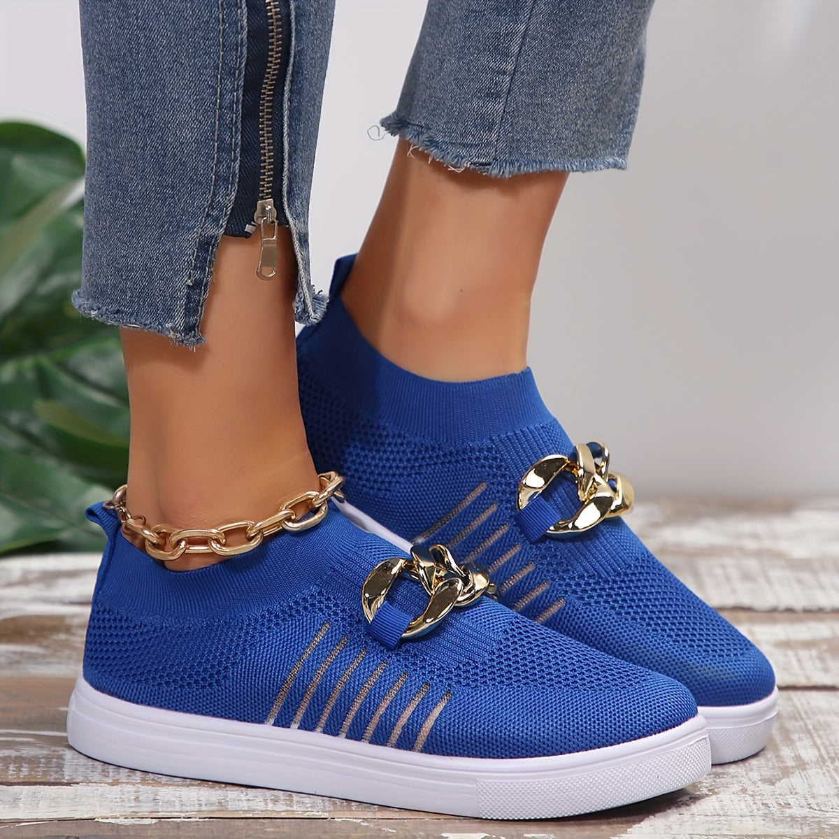 Breathable Mesh Sneakers with Chain Decor for Women
