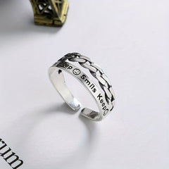 Sterling Silver Happy Face Double Layer Open Ring