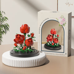 Mixed Plastic Flower Building Blocks DIY Rose Sunflower Tulip Lily Peony Jasmine