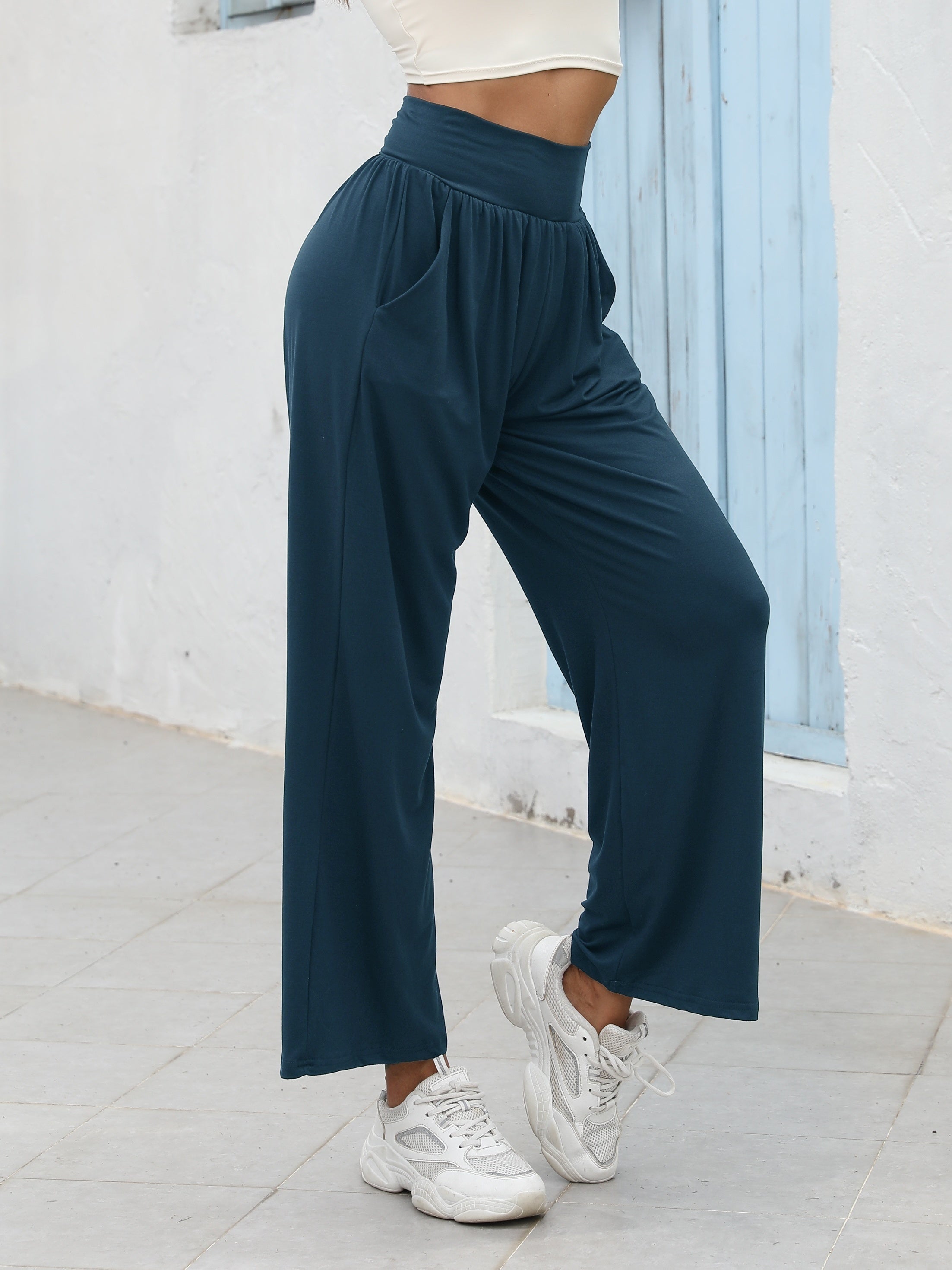 Women's Wide Leg Sports Pants High Waist Elastic Loose Yoga Casual Fitness
