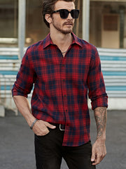 Men's Plaid Lapel Shirt Long Sleeve Casual