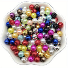 50pcs Pearl Acrylic Beads Round Shape Spacer Beads For DIY Jewelry Making
