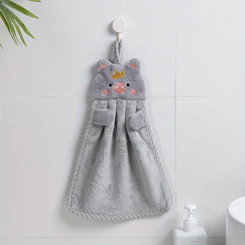 Cartoon Animal Shape Hanging Towel Coral Fleece Soft Towel