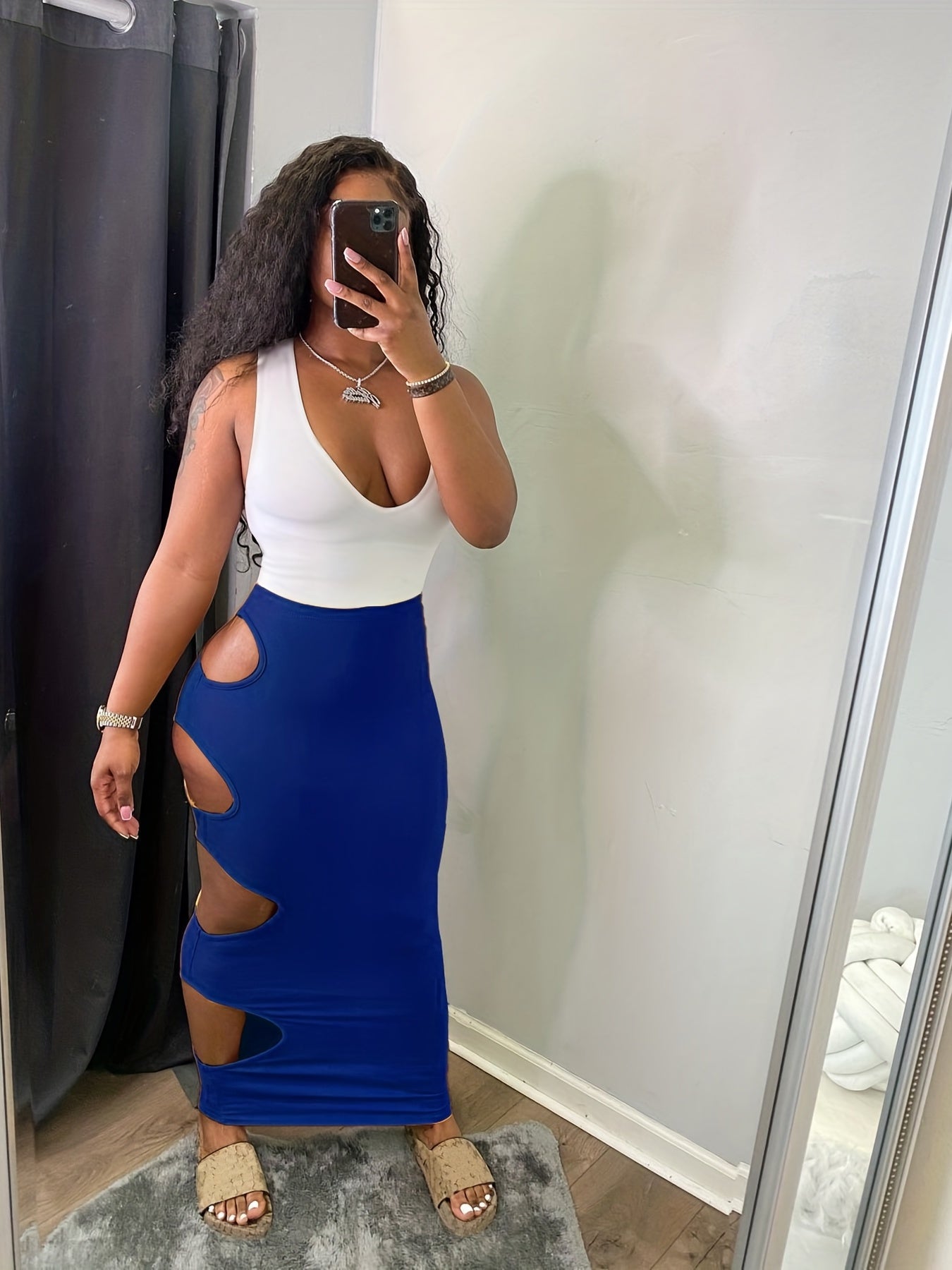 Maxi Skinny Skirt Solid High Waist for Party & Club Women