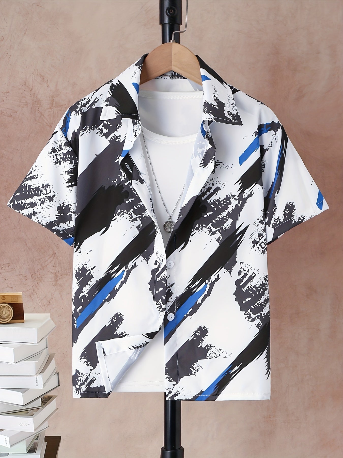 Boys Graffiti Print Button Down Short Sleeve Shorts