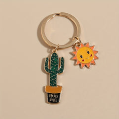 Cartoon Sun Cactus Flower Keychain Key Ring Purse Bag Backpack Car Key Charm
