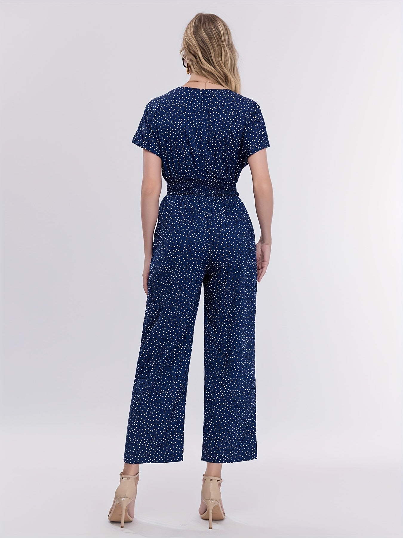 Polka Dot V Neck Jumpsuit Short Sleeve Casual Summer Women's Clothing