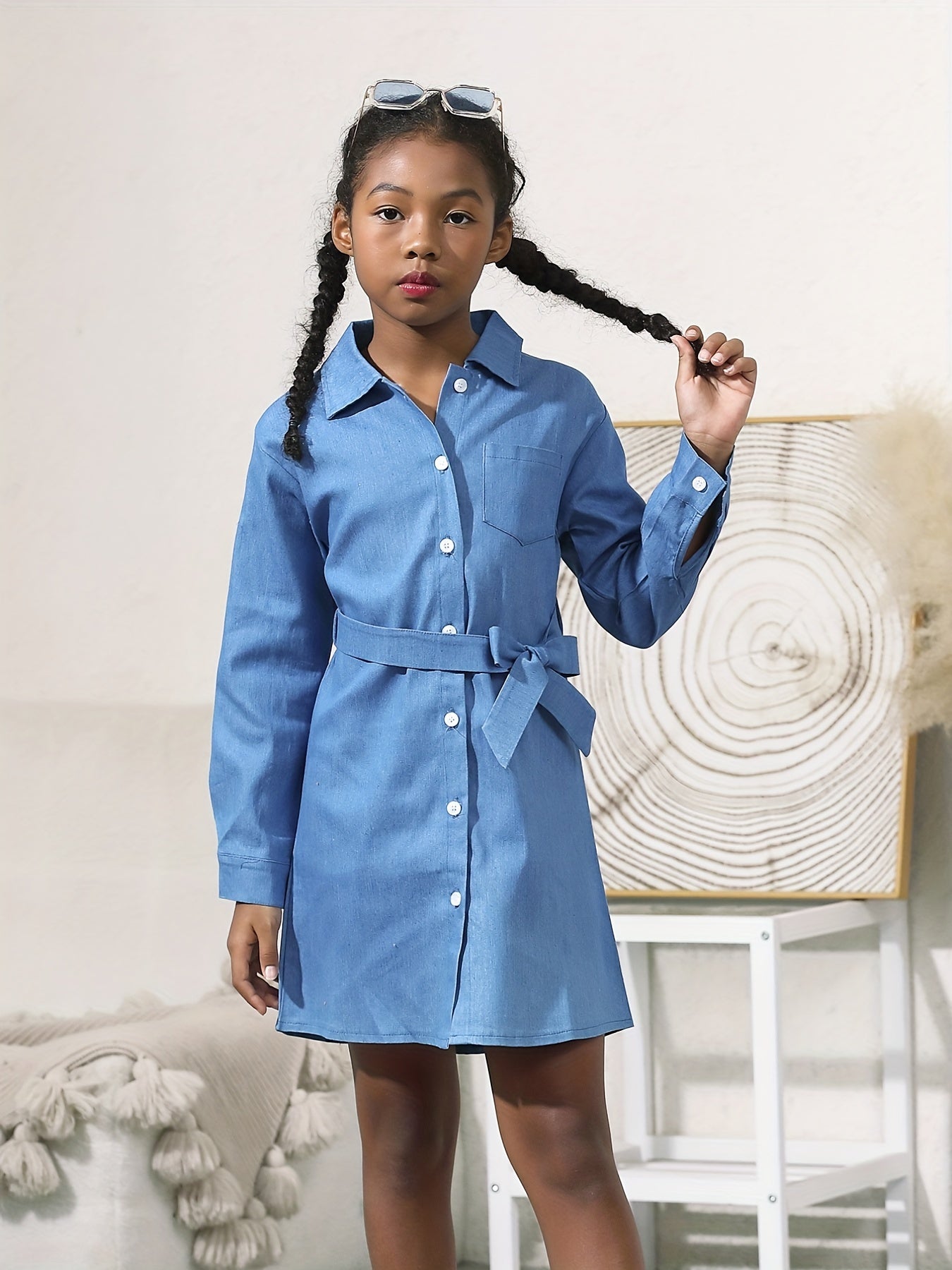 Girls Casual Long Sleeve Denim Dress