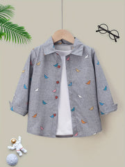 Dinosaur Graphic Print Boys Top Lapel Shirt
