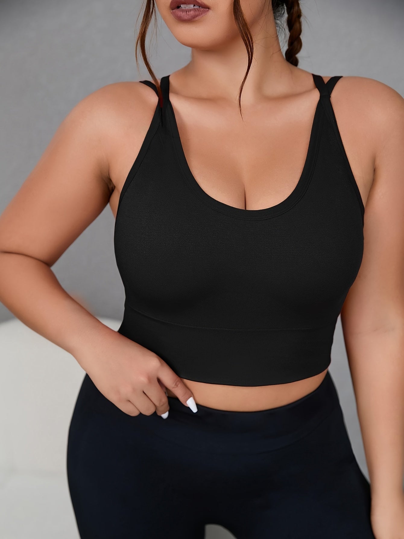 Sports Bra Women's Plus Solid Round Neck Backless High Stretch