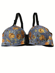 Floral Print Push Up Bra Front Buckle Women's Lingerie