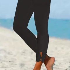 Solid Cut Out Cropped Leggings High Waist Skinny Leggings Women's Clothing