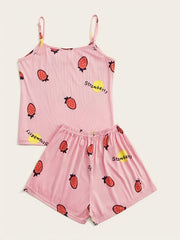 Strawberry & Stripe Print Pajama Set
