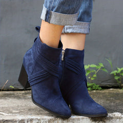Women's Chunky Heeled Ankle Boots Pointed Toe Side Zipper Solid Boots