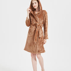 Cozy Fuzzy Hooded Lounge Robe with Pockets