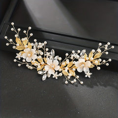 Crystal Faux Pearl Flower Hair Comb Vintage Women's Hair Accessories
