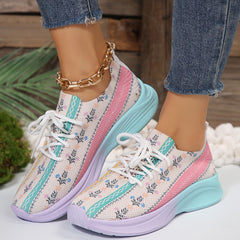 Casual Floral Print Running Shoes Breathable Lightweight Sport Sneakers