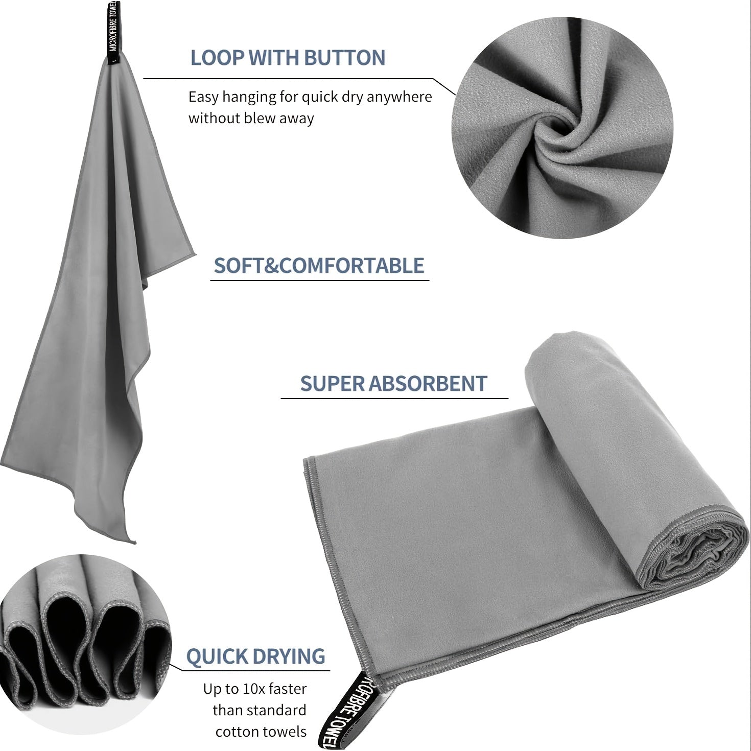 2pcs Zipper Bag Microfiber Travel Towel Soft Beach Fitness Towel