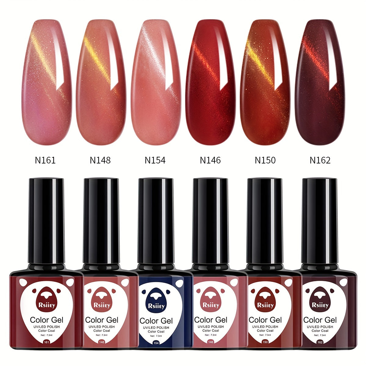 Cat Eye Gel Nail Polish Kit Red Brown 6 Colors Soak Off No Wipe Set