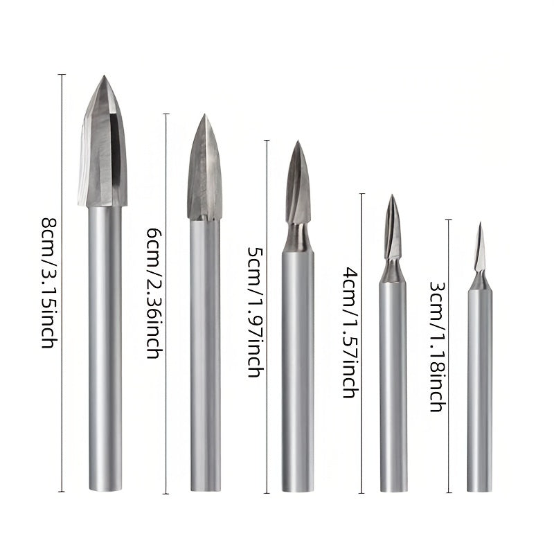 5pcs Wood Carving Drill Bit Set High Speed Steel Carbide Root Milling Cutter Bur