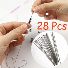 28Pcs Stainless Steel Beading Needles Thread Tools Jewelry Making