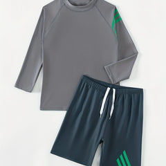 Boy's Swimsuit Long Sleeve Top & Shorts Set Summer Beach Vacation