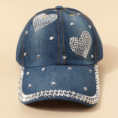Retro Denim Baseball Cap with Artificial Diamond