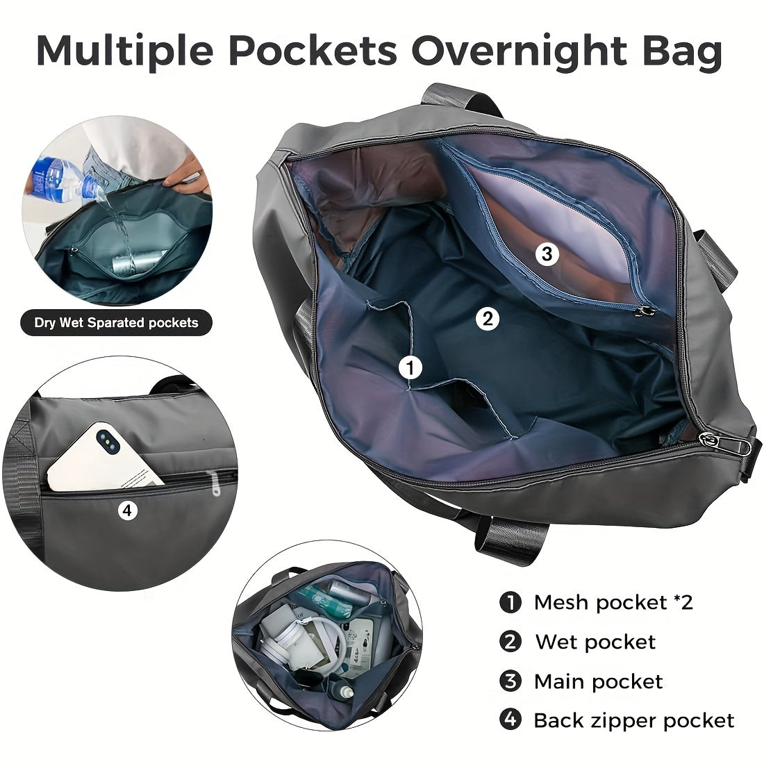 30L Travel Duffel Bag Lightweight Shoulder Bag With Shoes Compartment