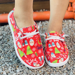 Women's Red Christmas Pattern Canvas Shoes Lightweight Sneakers