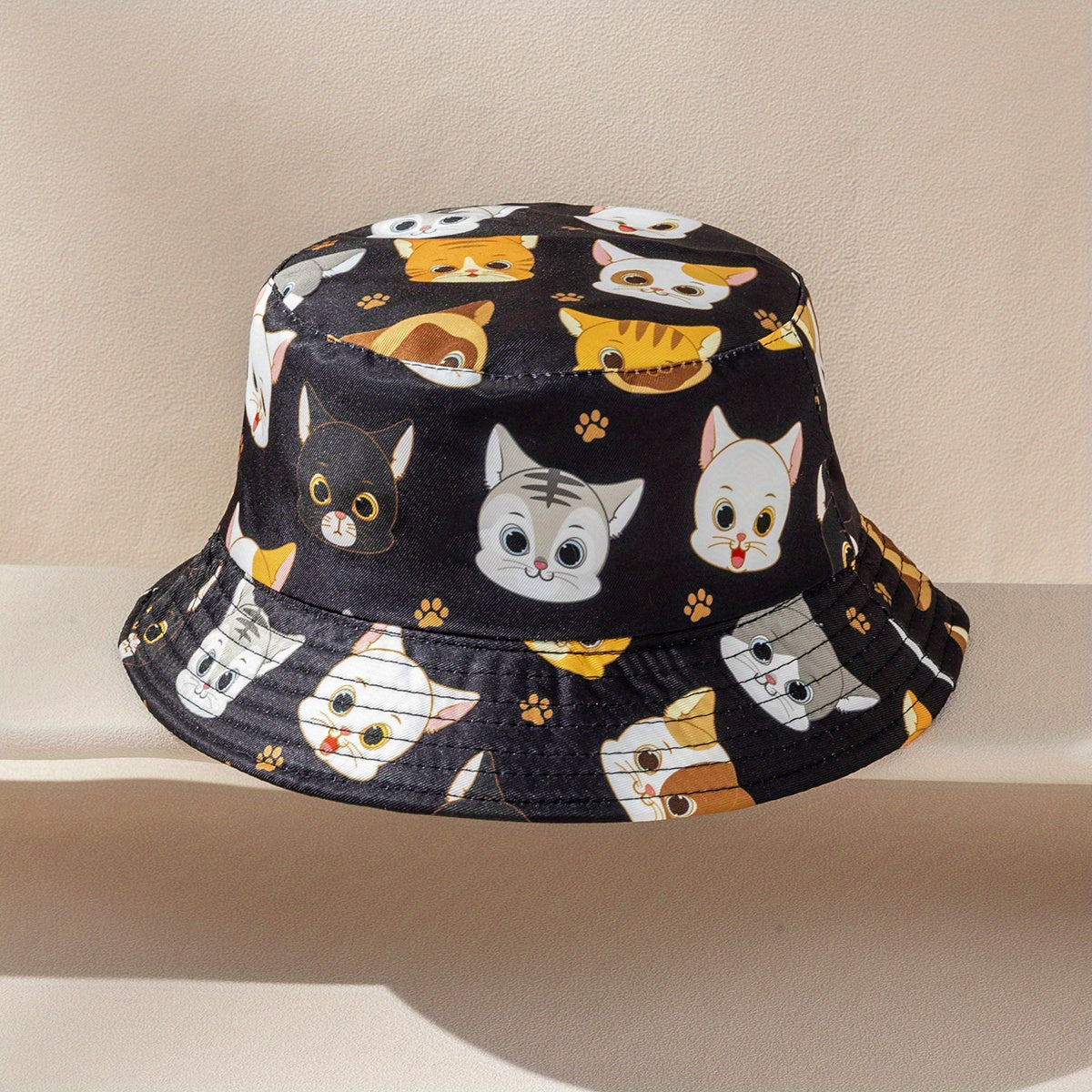 Kids Bucket Hat Romantic Kitten Pattern Reversible Beach Sun Hat