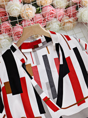 Stripe Print V Neck Blouse