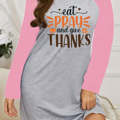 Casual Nightdress Women's Plus Letter Graphic Raglan Sleeve Round Neck