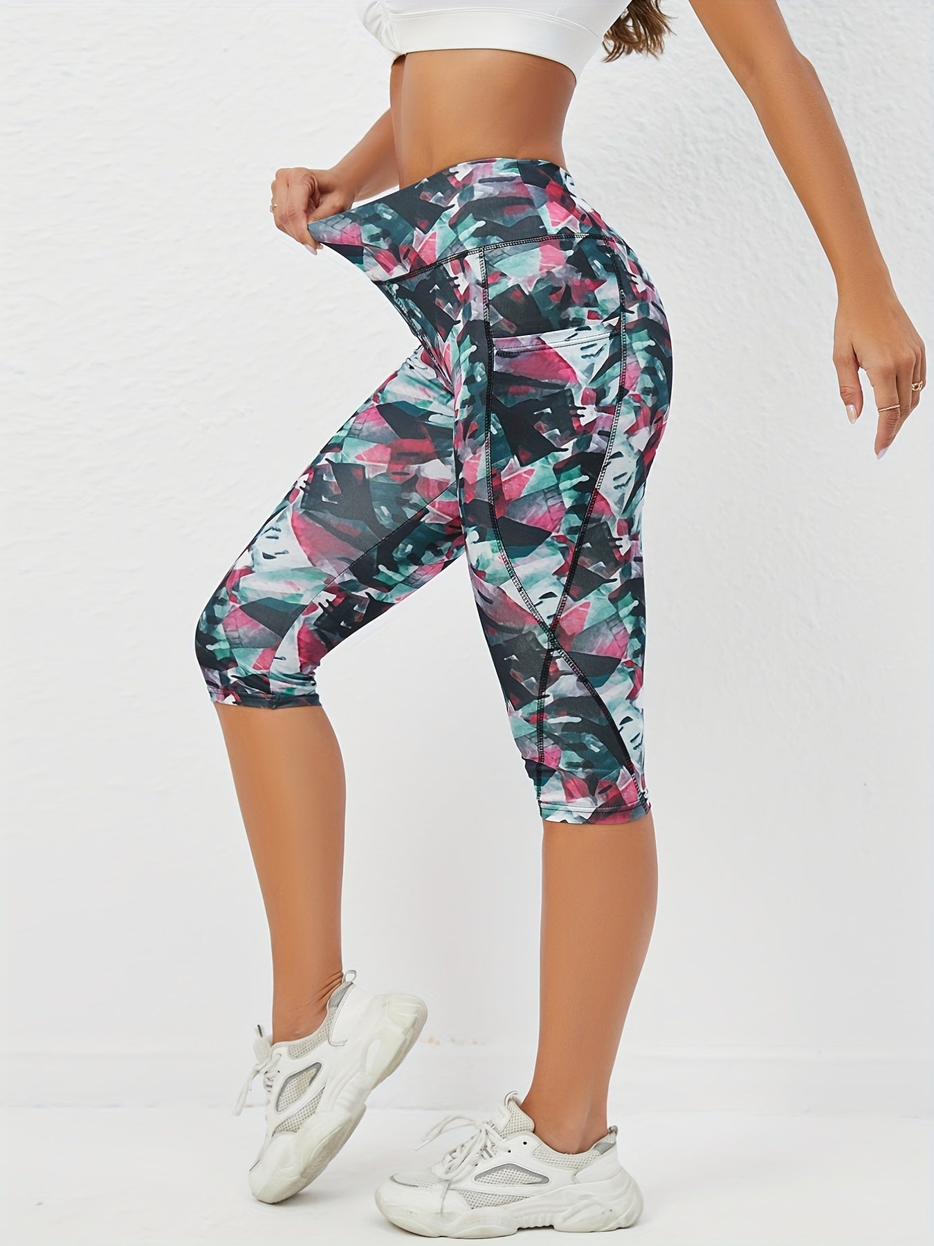 Geometric Pattern Butt Lifting Yoga Shorts High Waist Activewear