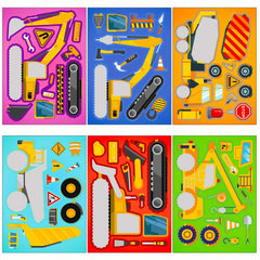 6 Sheets Excavator Theme Face Changing Stickers