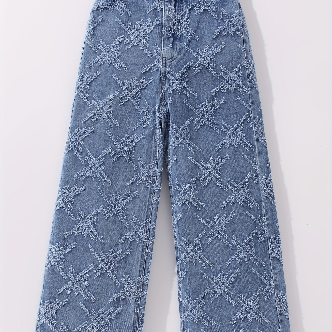 Girls' Cross Print Denim Jeans Wide Leg Trousers