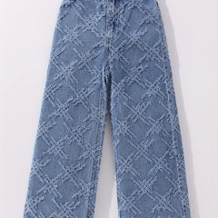 Girls' Cross Print Denim Jeans Wide Leg Trousers