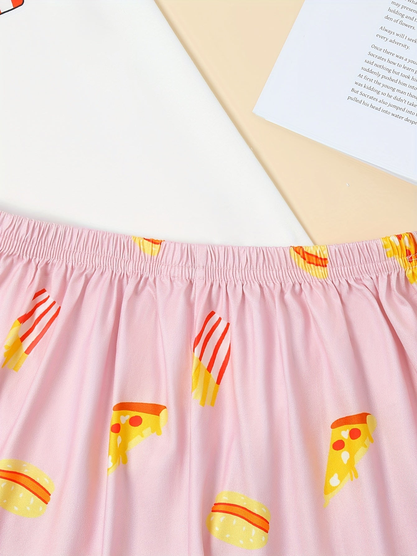 Fries Print Pajama Set Short Sleeve Top & Shorts Women's Sleepwear