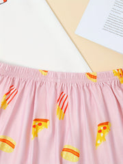 Fries Print Pajama Set Short Sleeve Top & Shorts Women's Sleepwear