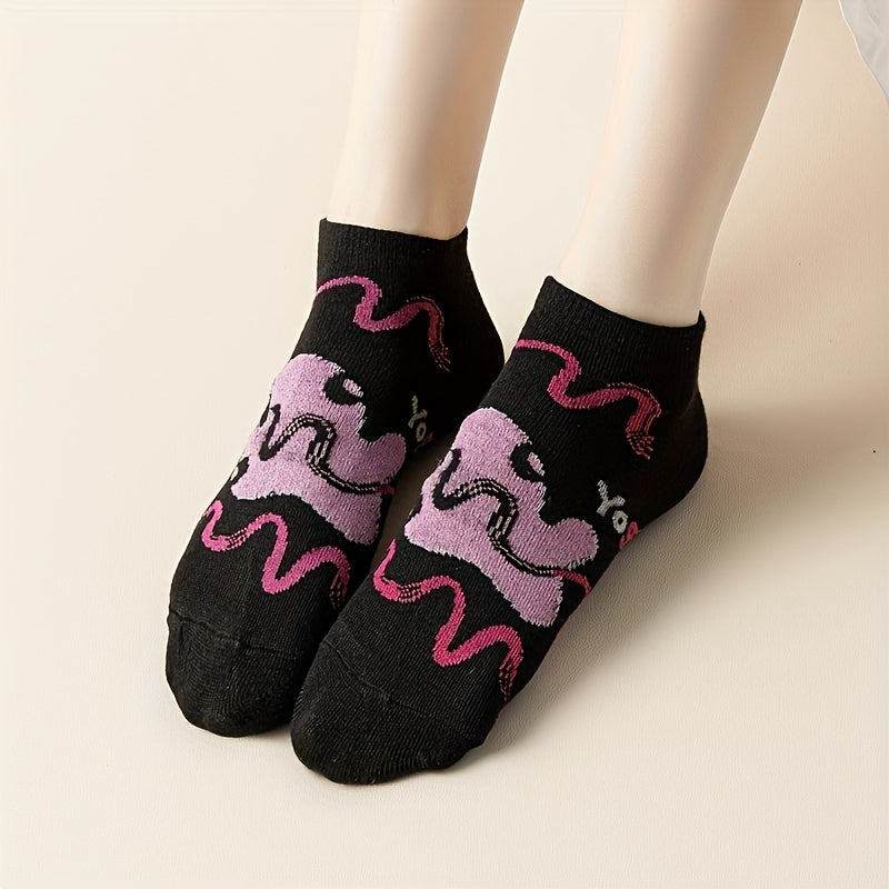 5 Pairs Floral Print Socks Comfy & Breathable Crew Socks Women's Stockings