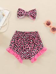 2pcs Baby Girls Leopard Print Shorts & Headband Set