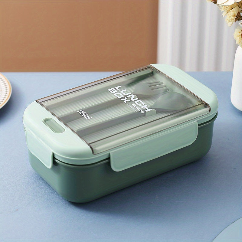 Rectangular Compartmented Lunch Box w/ Chopsticks & Spoons Food Container