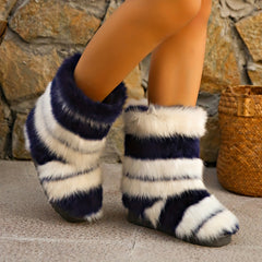 Fuzzy Faux Fur Plush Thermal Furry Snow Boots Casual Flat Non Slip Snow Shoes