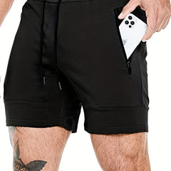 Men's Active Shorts Zipper Pockets Drawstring Summer Gym Training